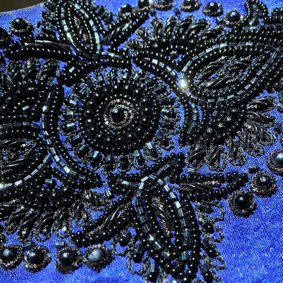 Custom Royal Blue Jacket Style Achkan / Sherwani, Hand Beaded Accents, Like New - Picture 8 of 15